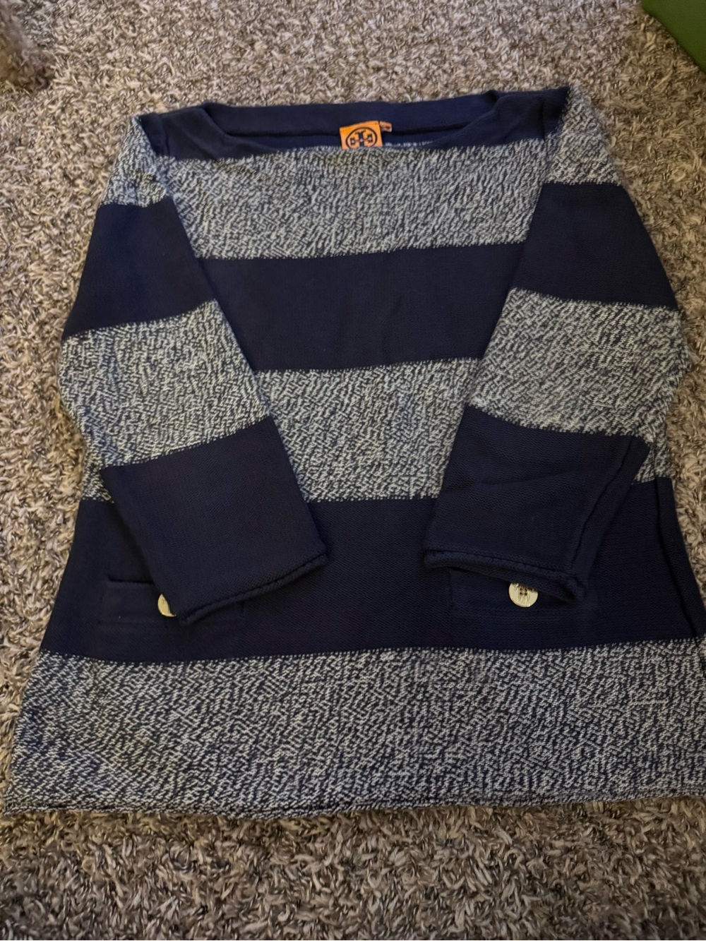 Navy and Light Heather Blue Striped Sweater